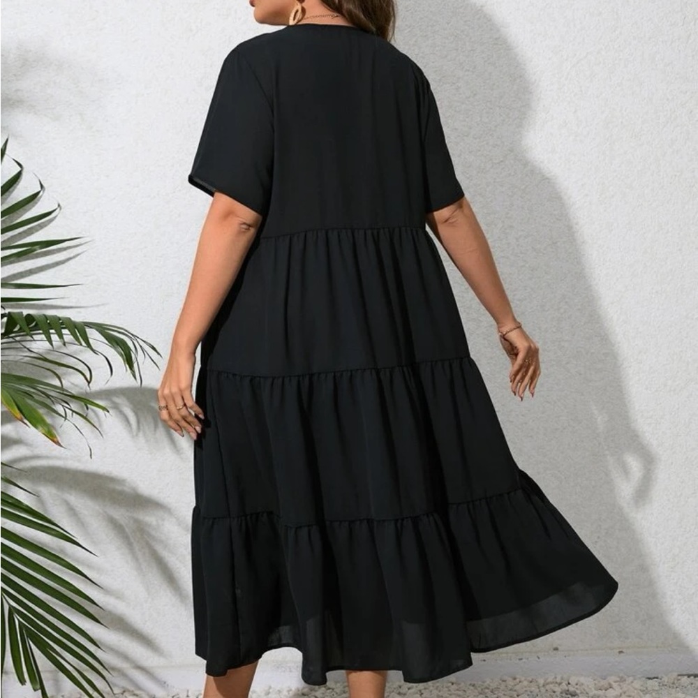 Button Front Ruffle Hem Smock Dress - Picture 3 of 6
